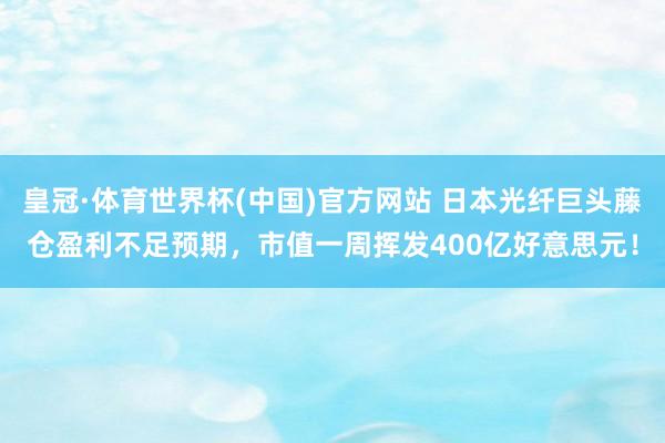 皇冠·体育世界杯(中国)官方网站 日本光纤巨头藤仓盈利不足预期,市值一周挥发400亿好意思元!