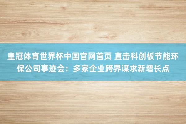 皇冠体育世界杯中国官网首页 直击科创板节能环保公司事迹会:多家企业跨界谋求新增长点