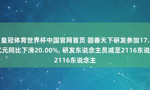 皇冠体育世界杯中国官网首页 圆善天下研发参加17.82亿元同比下滑20.00%, 研发东说念主员减至2116东说念主