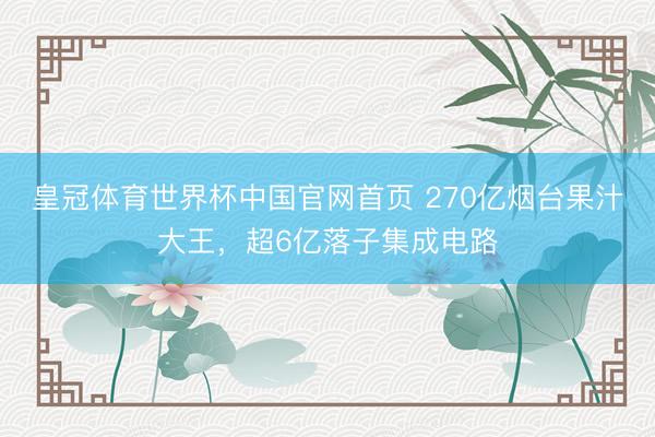 皇冠体育世界杯中国官网首页 270亿烟台果汁大王，超6亿落子集成电路
