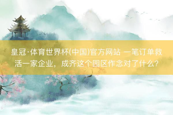 皇冠·体育世界杯(中国)官方网站 一笔订单救活一家企业，成齐这个园区作念对了什么？